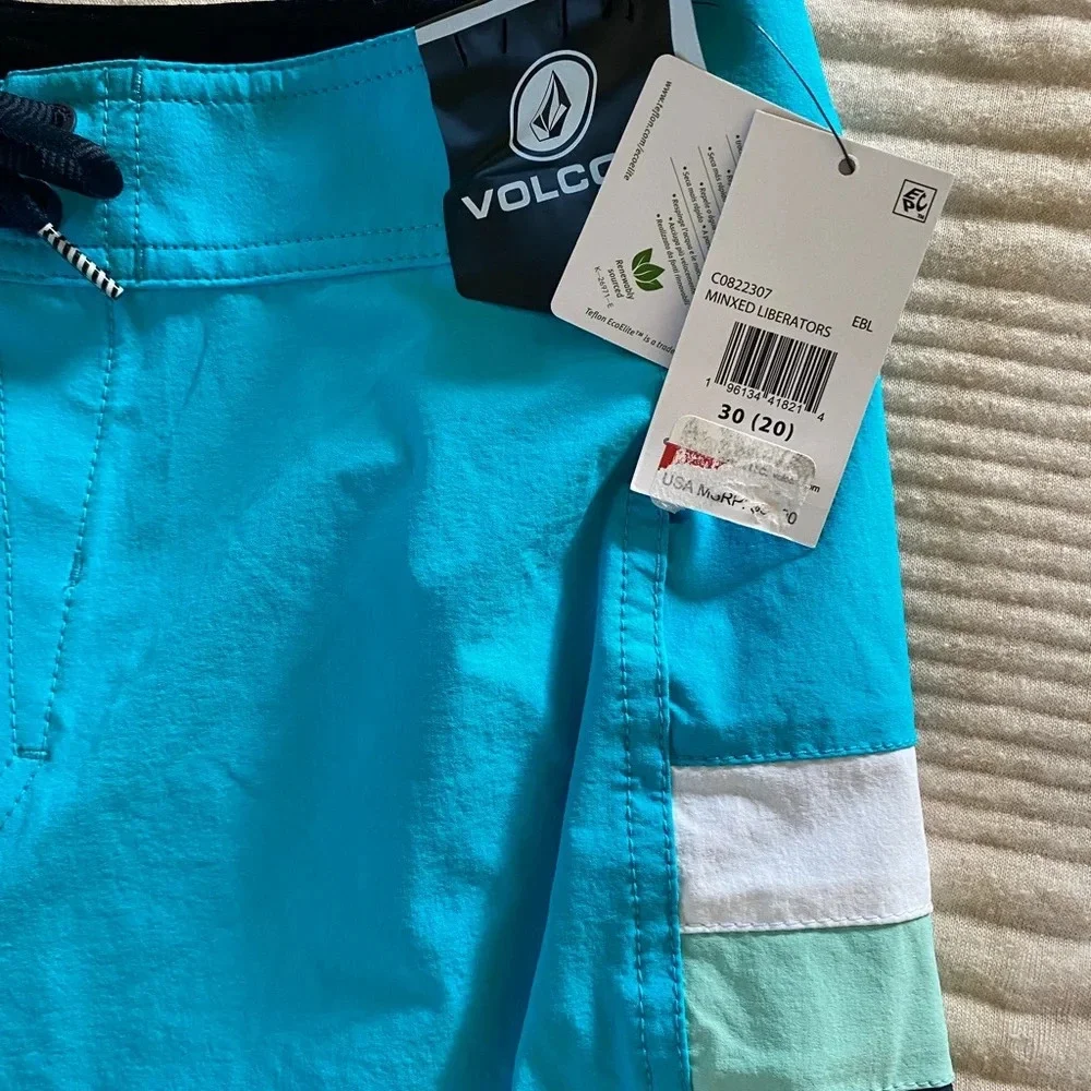 Volcom Boys Board Shorts Swim Suit Pockets Solid Blue size 20 NEW